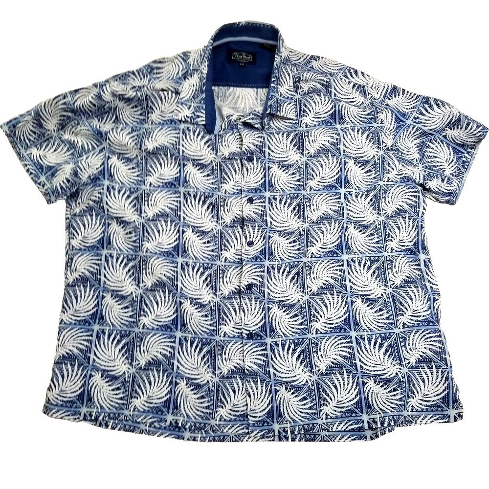 Nat Nast Luxury Originals Men's XXL Silk/Cotton Blend Palm Leaf Aloha Camp Blue